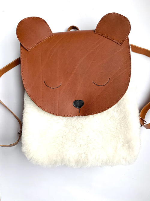 Leather and Sheepskin Bear Backpack